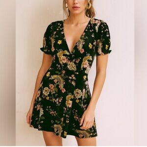 Blue Blush V neck velvet floral short party dress small size